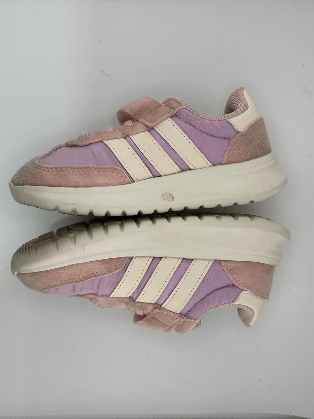 adidas Kids Pink and Cream Athletic Sneakers with Hook-and-Loop Strap